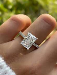 3件套女士戒指套装，闪亮多层可叠戴长方形铜合金锆石戒指，结婚订婚新娘伴娘叠戴戒指首饰套装 - 銀色 - 查看 3