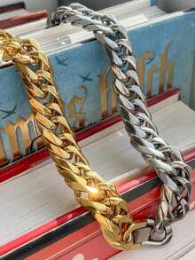 1 Pc Stylish And Unique Stainless Steel Retro Rock-Inspired Two-Tone Gold Multi-Color Chain Necklace Is Perfect For Women's Everyday Wear, Parties, Music Festivals, And Concerts. It Also Makes A Great Birthday Or New Year's Gift. - 彩色 - 查看 5