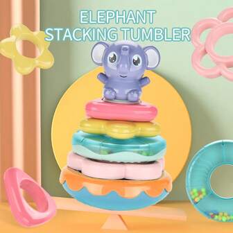 音乐不倒翁玩具、摇铃玩具、摇铃玩具、不倒翁大象玩具、摇铃动物玩具、婴儿感官玩具，色彩鲜艳，形状各异，带声音和灯光，适合男孩和礼物