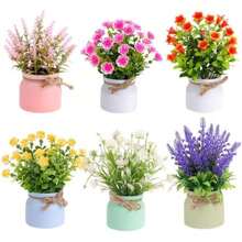 Pack Pequeñas Plantas Artificiales Mini Plantas Artificiales de Imitación con Flores para Casa Habitación Granja Baño Decoración Interior (, de Color)(6 de color) - Multicolor - Ver 2