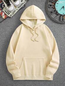 男士秋冬新款休闲创意文字卡通熊印花连帽卫衣 - 杏色 - 查看 6