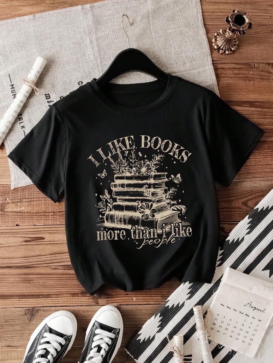 Áo thun nữ tay ngắn kiểu dáng Bohemian họa tiết hoa, cổ tròn, tối giản và thời trang, phù hợp cho mùa hè, mặc hàng ngày, quà tặng cho người yêu sách. Màu đen. - màu đen - Xem 1