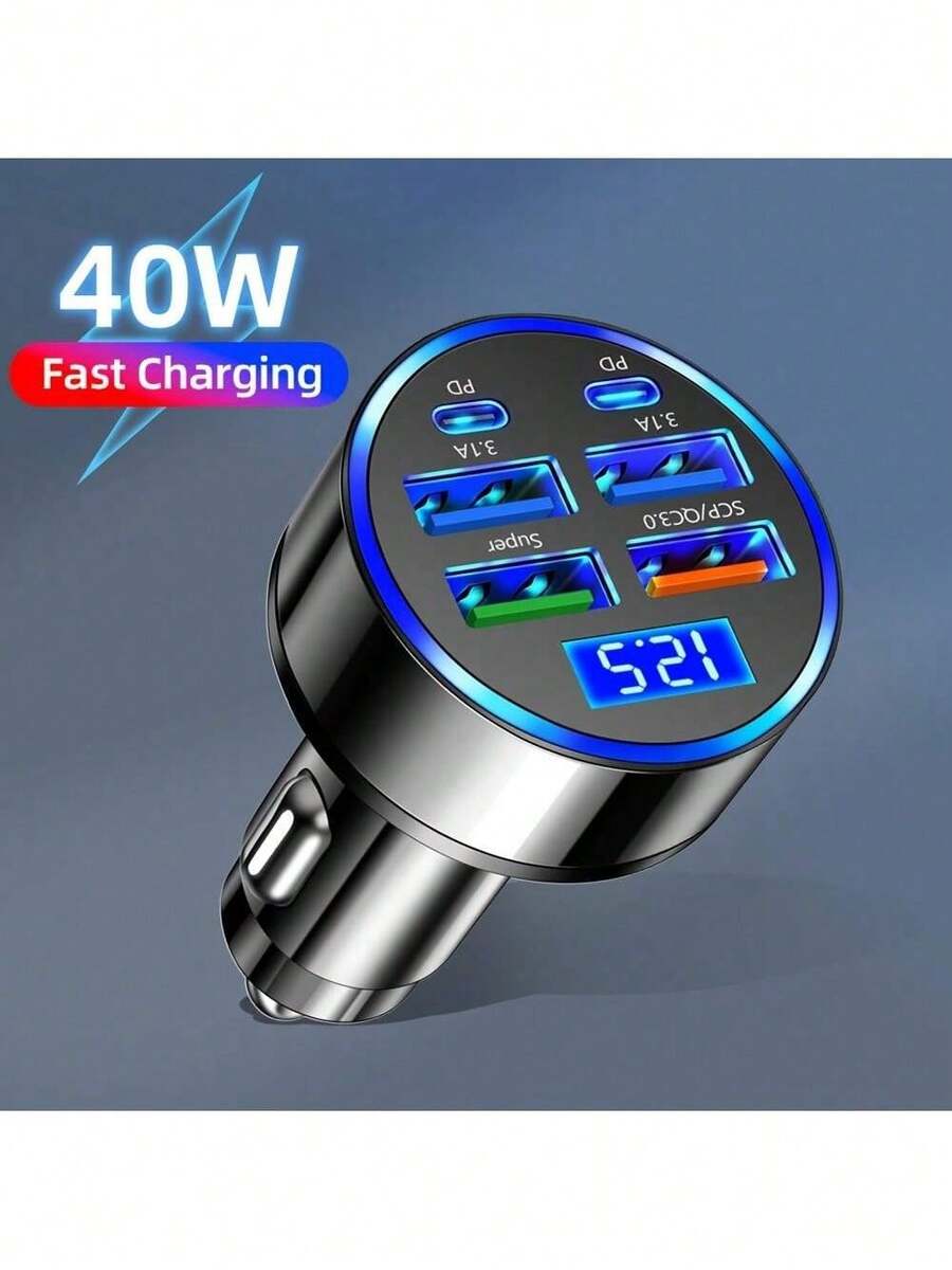 PD+QC 3.0 快充车载手机充电器适配器，4 口 USB 车载充电器，Type-C 接口，支持 PD 快充 3.0，车载必备，多口快速充电，无需等待。适用于日常通勤、长途驾驶、边开车边充电。 - 黑色 - 查看 1