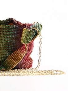 Bolso de noche de mujer hecho a mano con cristales anudados y rhinestones, bolso de lujo totalmente cubierto de rhinestones, adecuado para ocasiones formales - Multicolor - Ver 4