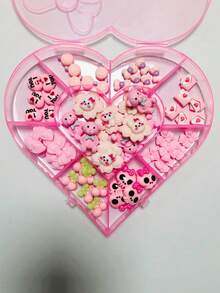 60pcs Kawaii Sweet Gift Box Set Lollipop Skeleton Rabbit Head Bunny Bow Tie Bear Pink I Love You Envelope Cherry Ornament Resin Long Nail Art Decoration Charms 3D Cartoon Handcraft Junk Phone Case Accessories Cute Diy Crafts - Pink - View 8