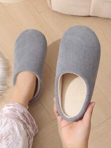 Nuevas zapatillas silenciosas para mujeres, con suela suave y silenciosa para usar en interiores y en el hogar, cómodas, con parte superior de pana para oficina, suelos de madera, parejas - Gris - Ver 7