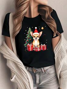 Men&Women's Christmas Santa Chihuahua T-Shirt - Festive Dog With Santa Hat & Gifts Graphic, Soft Breathable Everyday Holiday Party Outfit - Cute Pet Lover Gift For Women, Christmas Shirts, Seasonal Fashion, Playful Design, Comfortable Fit, Short Sleeve Top, Dog Owners, Casual Wear, Geometric Pattern, Lightweight Material, Printed Shirt, Chihuahua Christmas, T Shirt Women, Top For Women, T Shirt Damen, Tshirt, Men&Women's T-Shirt, Men&Women's Shirts, Shirt For Women