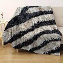 1pc Black And White Zebra Print Tiger Pattern Fleece Blanket, Soft Warm Coverlet Nap Blanket, Suitable For Sofa, Office, Bed, Camping Travel, Multi-Purpose Gift Blanket, Ideal Holiday Gift, Applicable In All Seasons - 彩色 - 查看 2