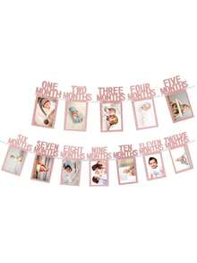 1st Birthday Photo Banner For Newborn To 12 Months Baby Girl, 1 Year Old Milestone Floral Wreath Decoration | 1st Birthday Photo Banner Pre-Strung Frame, Suitable For Kids Party, Home Decor - Multicolor - View 4