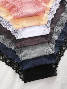 7pcs Solid Color Cotton Lace Patchwork Ribbed Sexy Romantic Comfortable Low Waist Women's Triangle Panties - Multicolor - View 7