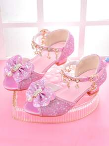 Girls' Fashion High Heel Sandals, Rainbow Glitter Pageant Shoes For Little Girls, Suitable For Performance, Show, Party - Pink - View 4