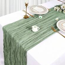 6/1 Set Sage Green Polyester Burlap Table Runner - 3.0M, Machine Made Rustic Boho Style Decor, Suitable For Wedding, Bridal Shower, Birthday, Anniversary, Bachelorette Party - Suitable For Halloween, Christmas, Valentine's Day - Princess Theme, Easy To Use And Reusable - Sage Green - View 13