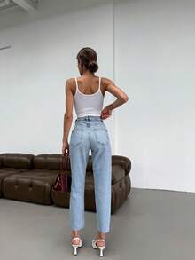 Women's Casual Versatile Simple Straight Leg Jeans - Baby Blue - View 2
