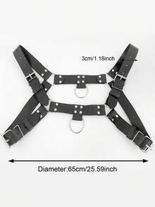 Men's Punk PU Leather Suspenders, Shoulder Strap, Chest Strap, Waist Belt, Casual Versatile Hiphop Body Chain, Fashion Party Outfit - Black - View 3