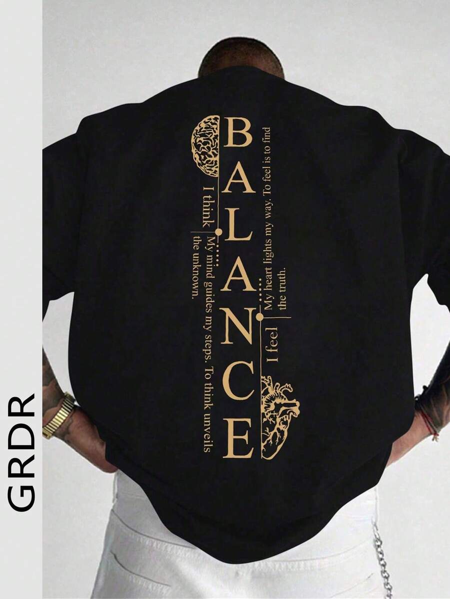 GRDR 男士时尚印花宽松短袖T恤 | 优雅设计 | 夏季必备 | 轻松搭配，展现你的风格 - 黑色 - 查看 1