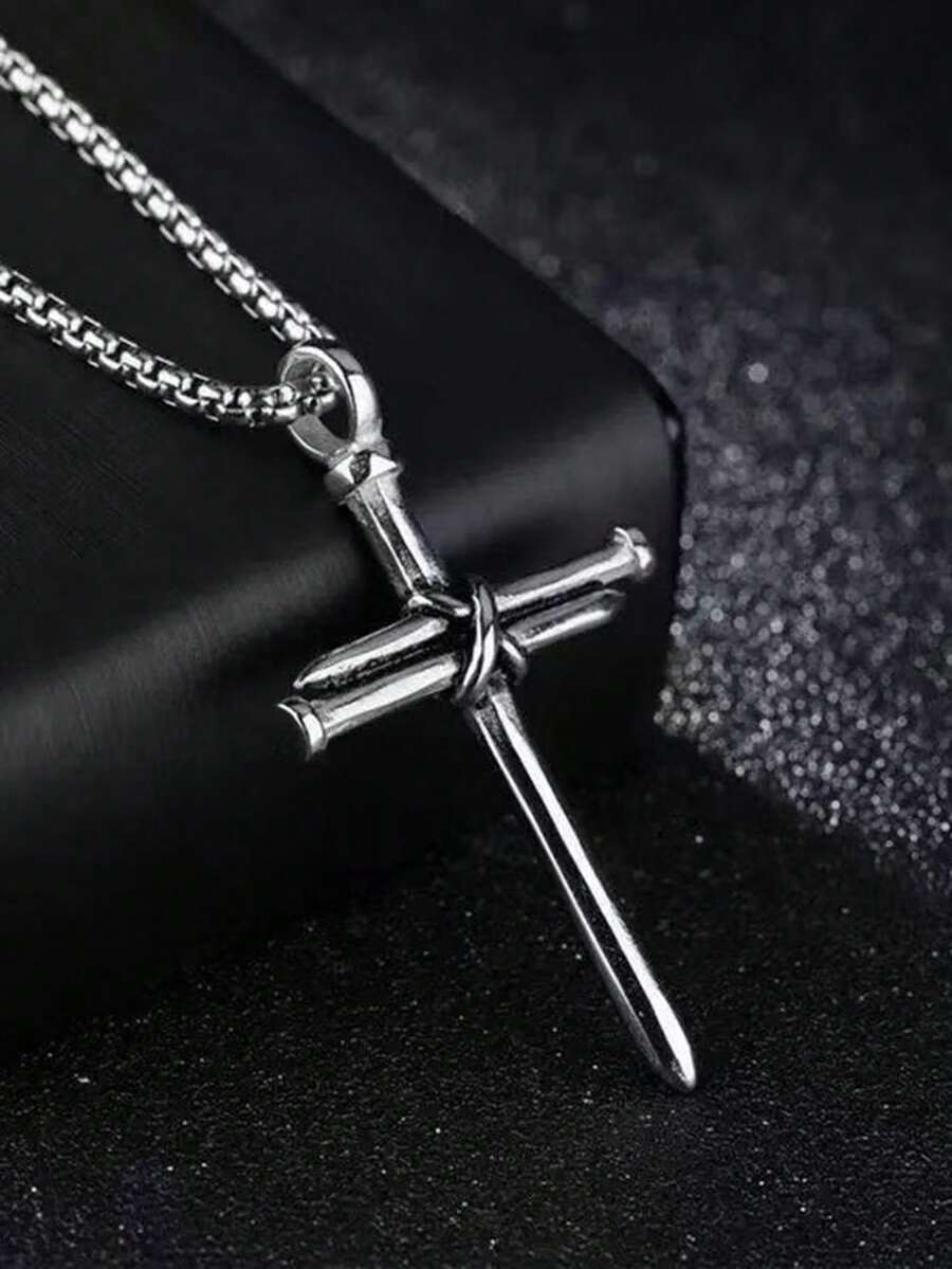 1 buah Kalung Liontin Salib Pria | Desain Kuku Unik & Menarik Perhatian! Rantai Baja Titanium Pilihan dengan Kualitas, Garis Kokoh Berpadu dengan Elemen Simbol Keagamaan, Menciptakan Aksesori Modis dengan Nuansa Streetwear dan Rasa Premium.
