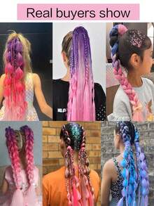 2pcs Purple Red Pink Tinsel Ponytail Extension With Elastic Hair Tie Synthetic Braiding Hair For Kids Girls Crazy Hair Day Brave Hair - Multicolor - View 7