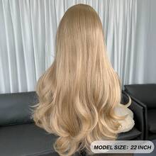 13x4 Kanekalon Futura Hair Blonde Lace Front Wig 22 Inch Long Wave Highlight Wigs Curtain Bangs, Glueless Kanekalon Hair Resistant Synthetic Hair Wigs Free Part 150% Density Ready To Wear Synthetic Wigs For Daily Party Festival Holiday Use Beginner Friendly Wigs Transparent Lace Wigs - Gold - View 6