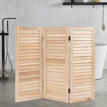 HOHOBLA 3 Panel Wood Short Window Room Divider 35.4" W X 31.9" H, Double Sided Folding Screen Divider For Room Separation, Raw Wood [US STOCK, Christmas Gift] - Wood Color - View 1