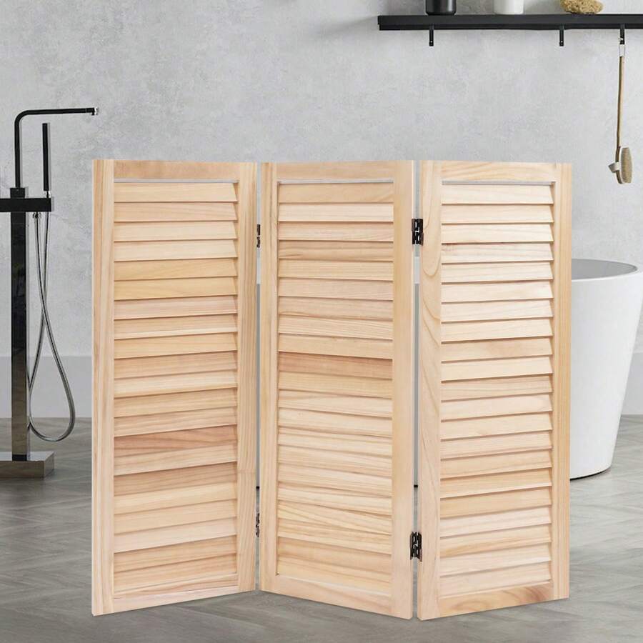 HOHOBLA 3 Panel Wood Short Window Room Divider 35.4" W X 31.9" H, Double Sided Folding Screen Divider For Room Separation, Raw Wood [US STOCK, Christmas Gift] - Wood Color - View 1