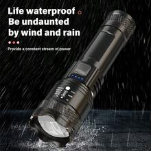 1pc Super Bright Rechargeable Flashlight, Long Range Outdoor Patrol Spotlight, Zoom, Floodlight, Laser Beam - Multicolor - View 4