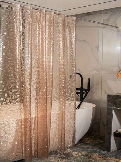 1pc Pebble Stone Shower Curtain, Brown Semi-Transparent Bathroom Decor Hanging Curtain With Plastic Hooks, Extra Long Shower Curtain For All Seasons