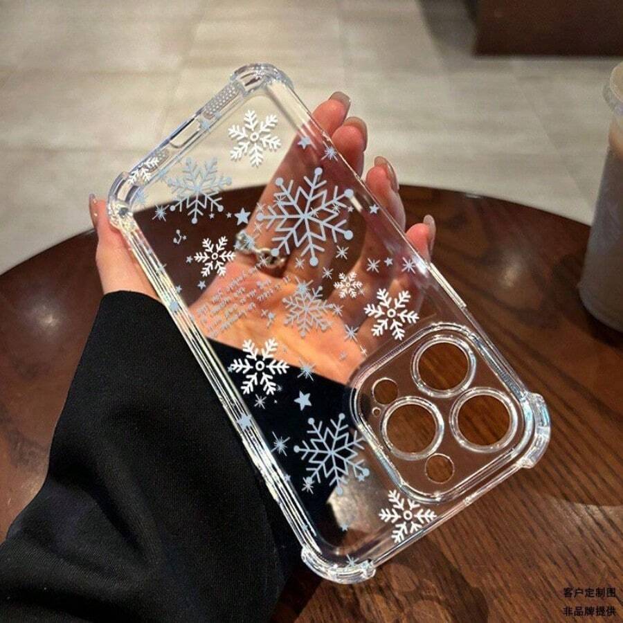 Cubiertas Protectoras para Teléfonos: Silicona Suave Transparente con Estampado de Copo de nieve | Compatible con Samsung (Series A, S, Note 10/20), (16, 15, 14, 13, 12 Pro Plus, X, XS Max) y OPPO, Redmi, , Honor, Realme, OPPO - transparente - Ver 1