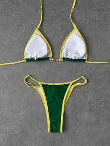Bộ bikini hai mảnh gợi cảm màu xanh lá cây dành cho nữ, kiểu dáng thanh lịch, có dây đeo mảnh, thích hợp cho kỳ nghỉ hè ở bãi biển. - màu xanh lá - Xem 3