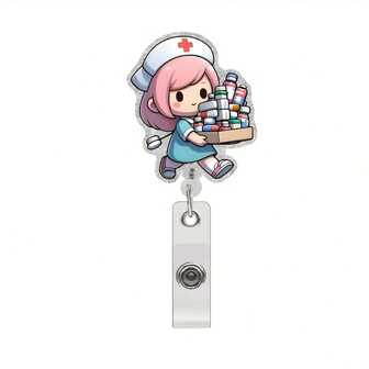 1PC Cute Doctor & Nurse Retractable Badge Scroll With ID Holder - Durable ABS Material For Office, Community Workers, Teachers And Medical Staff.