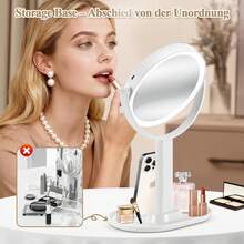 Kosmetikspiegel mit Beleuchtung, Vergrößerungsspiegel mit Licht 20x, Kosmetikspiegel mit Vergrößerung 8 Zoll, doppelseitig, 3 Farben, 64 LED, Schminkspiegel mit Beleuchtung, rund, 360 ° - Schwarz - 30x höhenverstellbar - Übersicht 7