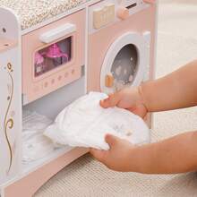 ROBUD 2-In-1 Doll Changing Table And Styling Chair - Pink Wooden Baby Care Play Toy Set With Simulated Washing Machine And Flip Table, Suitable For Children Aged 3-12 - Pink - View 11