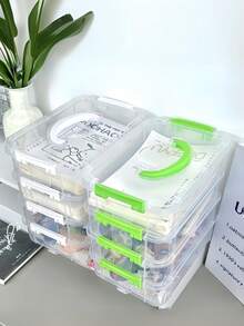 1pc 4-Layer Large Capacity Multi-Purpose Storage Box With Handle, Toy Building Block Storage Box, Stationery / Notebook / Marker Storage Box, Clear Plastic.Hair Accessory And Jewelry Storage Box, Suitable For Organizing And Placing Items On The Room's Desk. - Multicolor - View 3