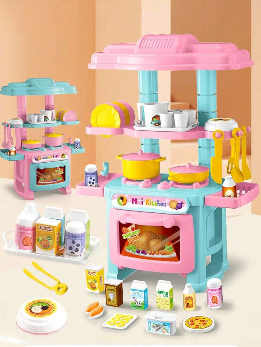 1 Set ABS Material Realistic Children's Interactive Cooking Stove Cookware, Girls' Play Kitchen Toy Set, Educational Toy, Party Toy, Party Gift, Birthday Gift - Multicolor - View 1