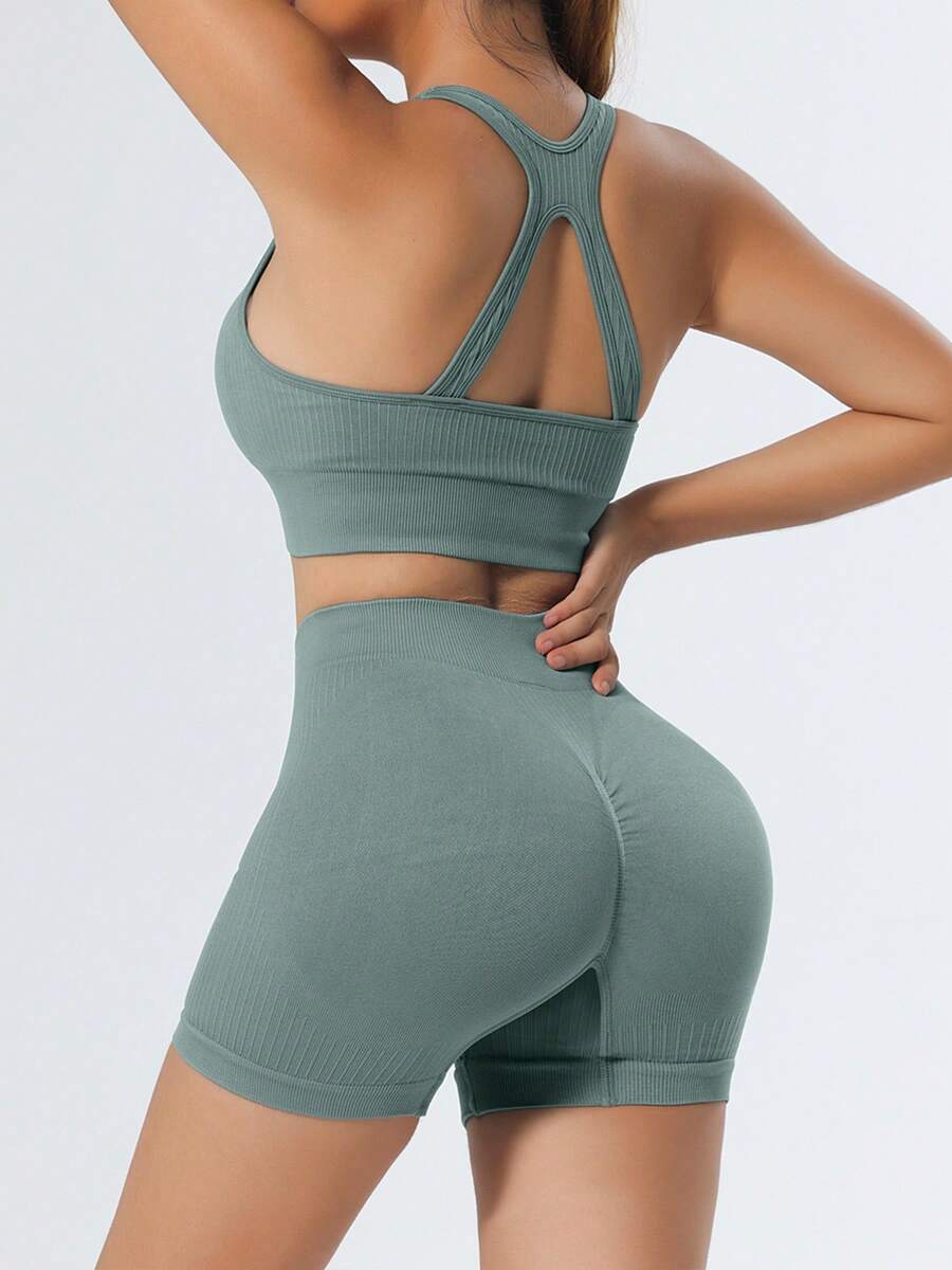 NcmRyu Back Tank Top High Waist Tummy Control Leggings OutfitsWomen Crop Tops Gym Shorts With Padded Stretchy SportsSKUsBra Biker Outdoor Sportswear - 藍色 - 查看 1