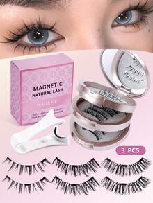 MAGEFY 3对CC卷翘磁性假睫毛套装/10对尖尾卡通黑色图案自然款假睫毛，含磁性夹子，混合款式，无需胶水，自然逼真，可重复使用，7-12mm仿貂毛假睫毛，适合日常佩戴，防水，卡通风格，外眼角加长设计，放大双眼，纤长纤细，是旅行、海滩度假、露营的理想之选。 - 自然纖長款 - 查看 4