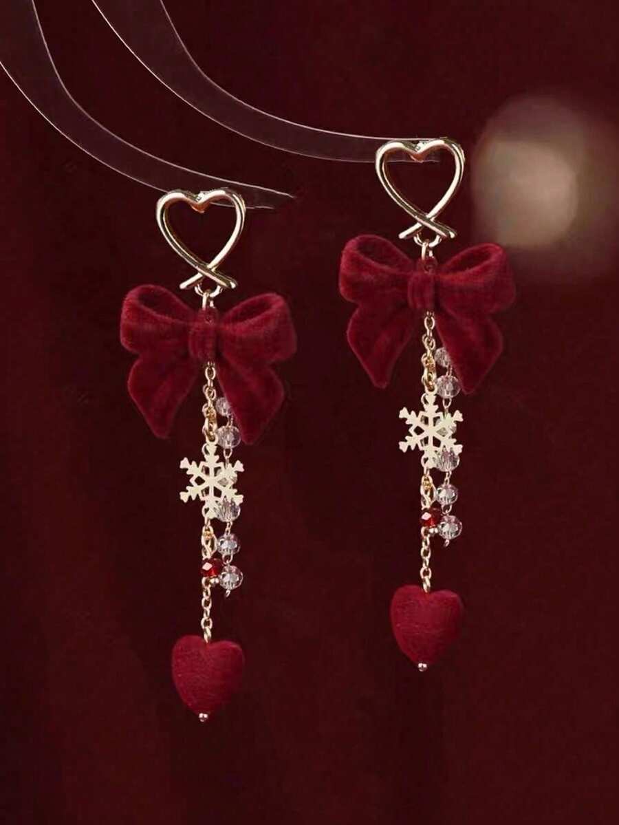1 Pair Fashion Personalized Christmas Tree, Star, Bow Knot, Bell Geometric Santa Claus Earrings, Suitable For Women Any Occasion, Christmas Gift - Red - View 1