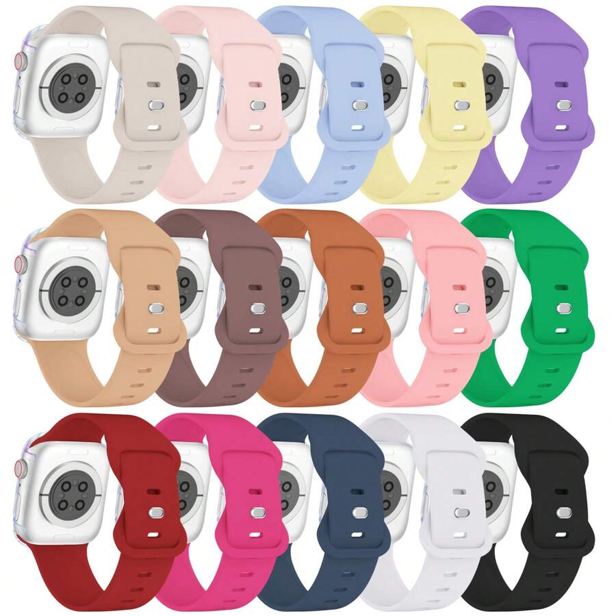 15 szt./zestaw miękkich silikonowych pasków sportowych do zegarków kompatybilnych z zegarkiem Ultra/seria 11/10/9/8/SE/7/6/5/4/3/2/1, 38 mm 40 mm 41 mm 42 mm 44 mm 45 mm 49 mm, wodoodporny pasek dla kobiet