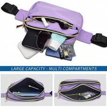 Riñoneras para mujeres y hombres, moda, riñonera de talla, bolsa de cintura, riñonera para chicas y chicos con 5 bolsillos, cinturón ajustable, linda bolsa de cadera para viajes,, correr - RIÑONERA MORADA - Ver 3