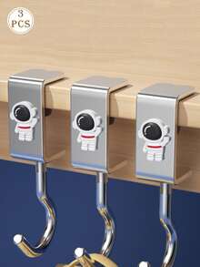 3pcs Student Backpack Hooks, Astronaut Rabbit Rocket Detachable Mobile Desk Hanging Bag Holder, Elementary School/Office Desk Hanging Hook