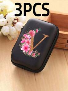 1 Stück Blumen A-Z Buchstaben PU Leder Aufbewahrungsbox, Kartenhalter, Ausweis/Namenskarten Organizer, geeignet für Reisen, Digitalzubehör, Kopfhörertasche - Verschiedenfarbig - Übersicht 42