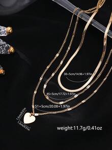 1 pieza Conjunto de collar vintage de múltiples capas para mujer, collar de cadena con corazón dorado y hueso de serpiente, diseño único de lujo tipo gargantilla - Amarillo Oro - Ver 7