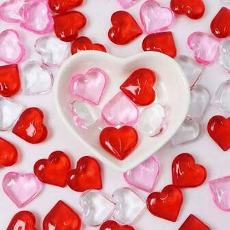 10pcs Acrylic Heart Shaped Plastic Ornaments, Valentine's Day Desktop Scattering Decor, Multi-Style Combination, Valentine's Party Desktop Decoration, Scene Layout, Gift Box Filler