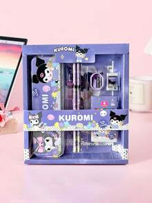 Hello Kitty & Kuromi Cartoon Character Stationery Gift Set, Includes Pencil, Notebook, Pencil Sharpener, Pencil Case, Ruler, Eraser And Crayons, Sanrio Licensed