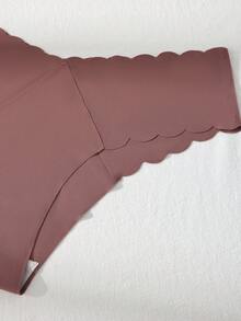 5条装女士高腰蜜瓜色波浪边无缝三角裤，弹性透气内裤 - 彩色 - 查看 8