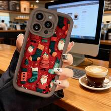 Funda de Teléfono con Patrón de Santa Claus y Medias de Navidad para iPhone 14 13 12 11 Pro Max y  Galaxy S23 S22 S21 S20 Ultra Plus, Funda de Teléfono para Parejas, Regalo para Novio y Novia, Regalo de Vacaciones - Negro - Ver 5
