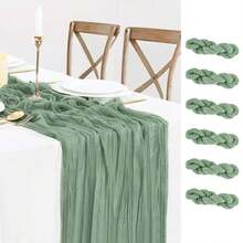 6/1 Set Sage Green Polyester Burlap Table Runner - 3.0M, Machine Made Rustic Boho Style Decor, Suitable For Wedding, Bridal Shower, Birthday, Anniversary, Bachelorette Party - Suitable For Halloween, Christmas, Valentine's Day - Princess Theme, Easy To Use And Reusable - Sage Green - View 10