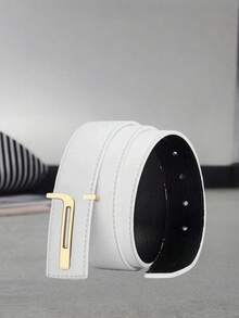 3.3cm Wide Men's Fashion Versatile Faux PU Leather Durable Belt - Gold Metal Buckle, Textured Pattern, Smooth Surface - Classic T-Letter Design, Suitable For Daily Commute And Formal Occasions, Ideal Gift For Boyfriend - Multicolor - View 3