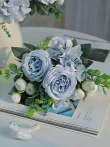 1pc Blue Artificial Flower Hydrangea Fake Peony Silk Flowers Rose Bouquet For Home Wedding Bride Bouquet Decor
