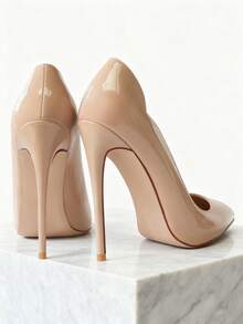 MERUMOTE 4.72"/12CM Slip On High Heels For Women Closed Pointed Toe Stilettos Sexy Wedding Party Pumps - khỏa thân - Xem 6