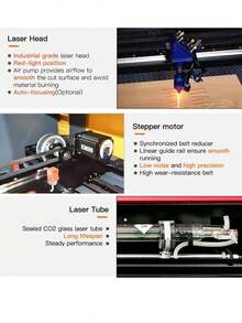 60W CO2 Laser Engraver, Lightburn Compatible 24x16 Inch Laser Engraving Machine With 2 Way Pass Air Assist Digital Control Panel RDWorks For Wood Acrylic Glass More - 60W, 24x16 Inch - View 8